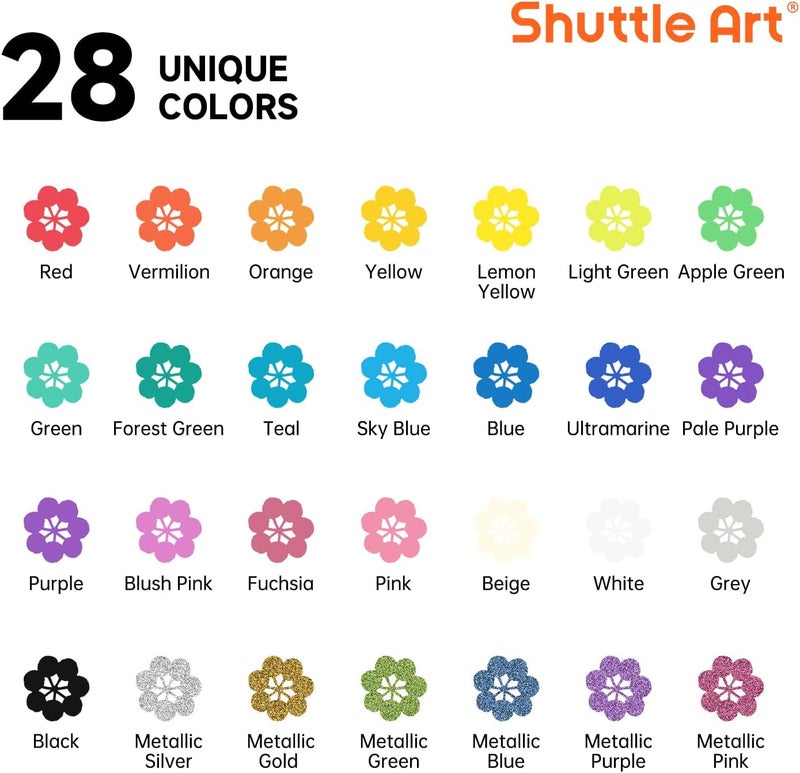 Shuttle Art 28 Colors Dual Tip Acrylic Paint Markers, Brush Tip and Dot Tip Acrylic Paint Pens for Rock, Ceramic, Wood, Canvas, Plastic, Glass, Stone, Calligraphy, Card Making, Crafts & Nail Art - Image 2
